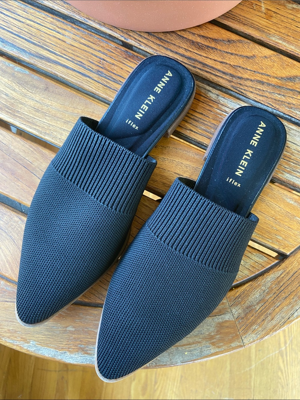 Anne Klein IFlex Black Pointed Knit Mules Size 7 - Picture 6 of 8